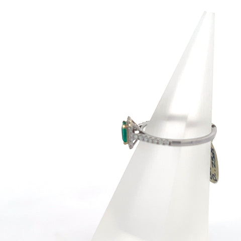 E0189 - 18kt WG/YG Octagonal Colombian Emerald with Diamond Halo and Shoulders