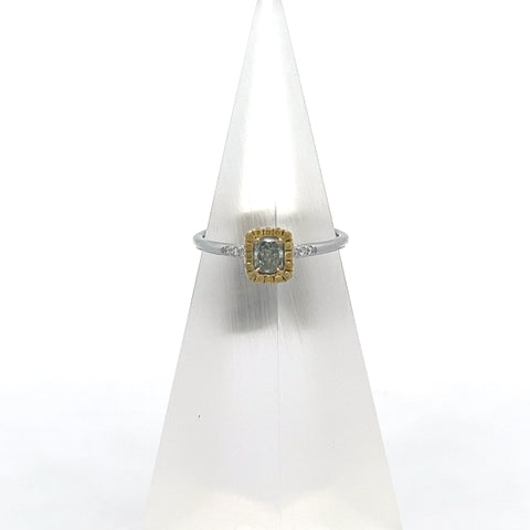 40560 - 18kt WG Natural Fancy Light Green Cushion Cut Diamond Ring with Fancy Yellow Halo