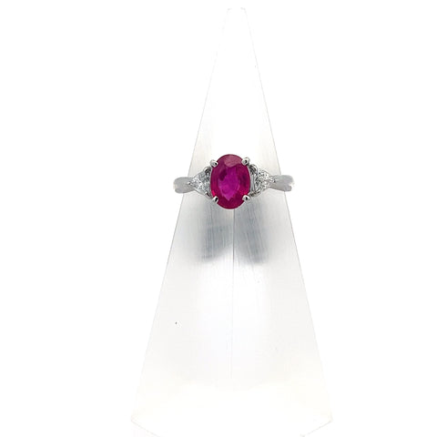 R0153 - Plat900 GIA Oval Burma Ruby and Trillion Diamond