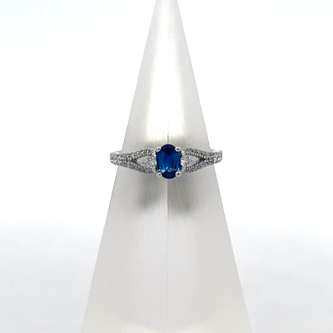 S0110 - 18kt WG  Oval Sapphire and Diamond Ring