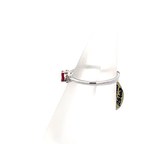 R0130 - 18kt WG Princess Cus Ruby and Diamond Ring