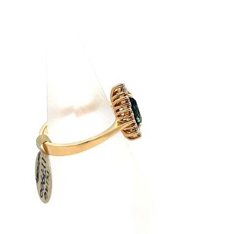 TS0196 - 18kt YG Teal Pear Sapphire with Diamond Halo Cluster