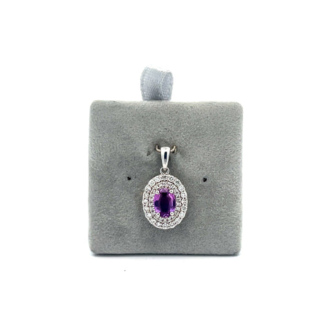 18kt WG Oval Purple Sapphire with Double Diamond Halo
