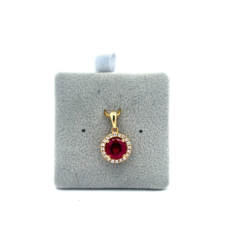 18kt YG Round Ruby and Halo Pendant