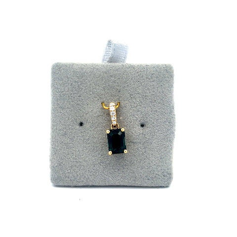 18kt YG Octagonal Teal Sapphire with Diamond Bale