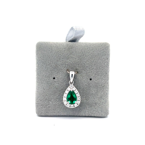 18kt WG Pear Zambian Emerald with Diamond Halo