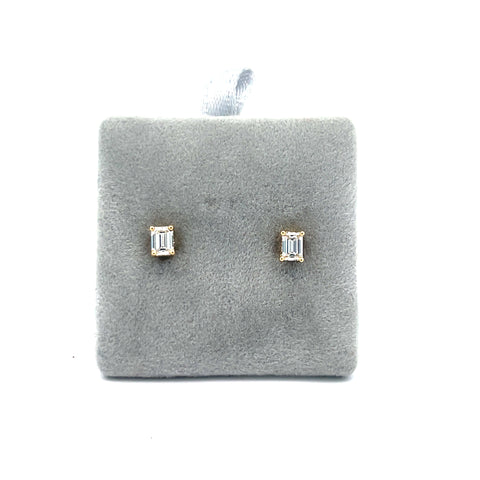 18kt YG Emerald Cut Diamond Studs with Hidden Halo