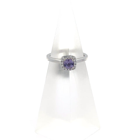 SPIN7 - Platinum Lilac Cushion Spinel with Diamond Halo Ring