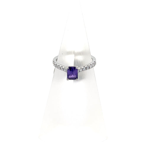 PS0211 - Platinum Purple Octagonal Sapphire with Diamond Shoulders Ring