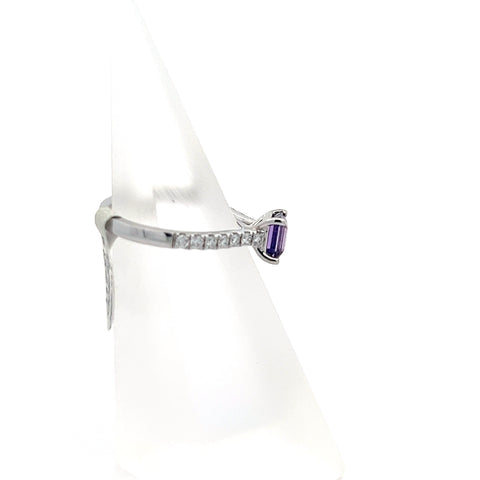 PS0211 - Platinum Purple Octagonal Sapphire with Diamond Shoulders Ring