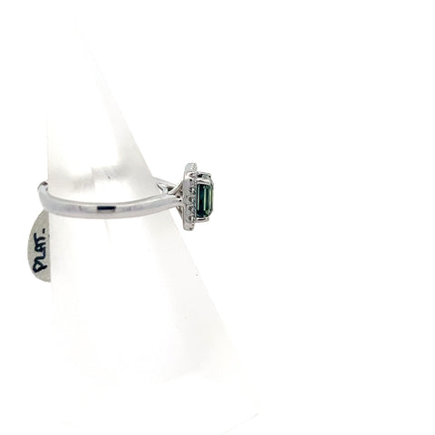 TS0207 - Platinum Teal Octagonal Sapphire with Diamond Halo Ring