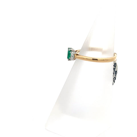 E0190 - 18kt YG/Platinum Oval Emerald and Oval Diamond Three stone Ring