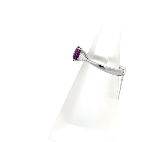PS0210 - Platinum Oval Purple Sapphire and  Pear Diamond Three stone Ring