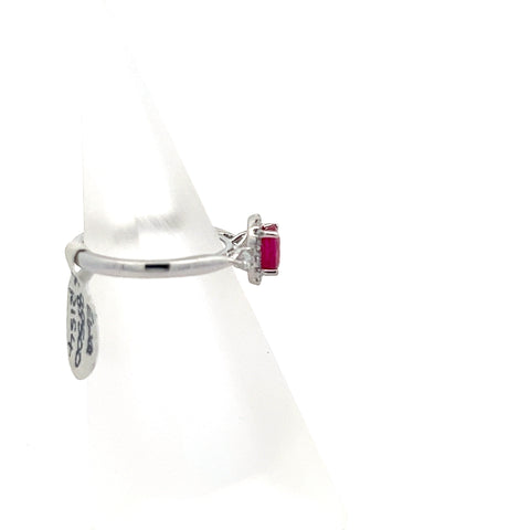 R0154 - Platinum Oval Ruby Halo Diamond Ring