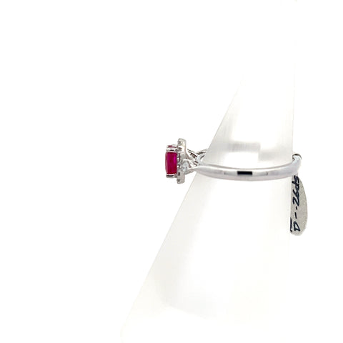 R0154 - Platinum Oval Ruby Halo Diamond Ring