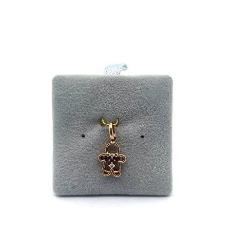 18kt YG Gingerbread Man Pendant with Ruby and Diamond Accents