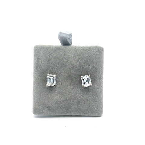 18kt WG GIA Emerald Cut Diamond Stud Earrings
