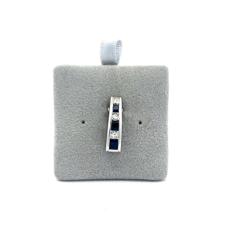 Platinum Channel Set Princess Cut Sapphire and Diamond Pendant