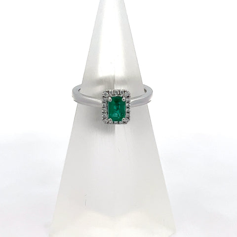 E0192 - Plat Zambian Octagonal Emerald  with Diamond Halo Ring