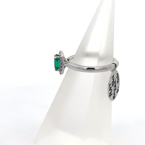 E0192 - Plat Zambian Octagonal Emerald  with Diamond Halo Ring