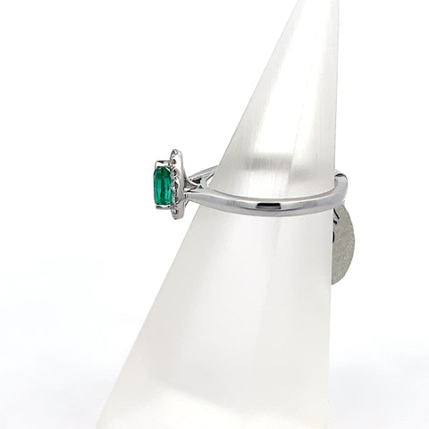 E0191 - Plat Zambian Pear Emerald  with Diamond Halo Ring