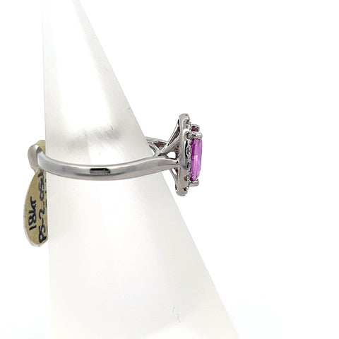 PS0215 - 18kt WG Oval Pink Sapphire and Diamond Halo Ring