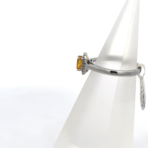 YS0213 - Platinum Oval Yellow Sapphire and Diamond Halo Ring