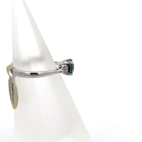 TS0124 - 18kt WG Round Teal Sapphire and Tapered Baguette Ring