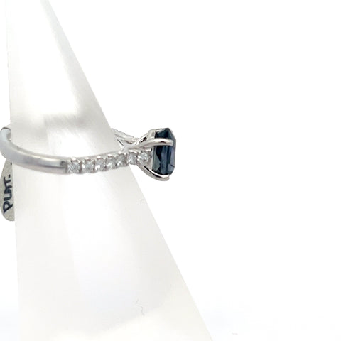 S0212 - Platinum Oval Colour Change No Heat Sapphire with Diamond Shoulders Ring