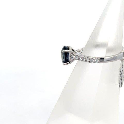 S0212 - Platinum Oval Colour Change No Heat Sapphire with Diamond Shoulders Ring