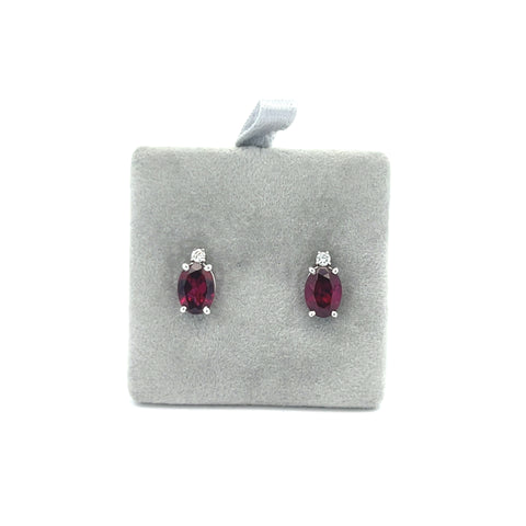 18kt WG Oval Rhodolite Garnet and Diamond Studs