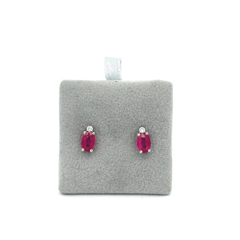 18kt WG Oval Ruby and Diamond Studs