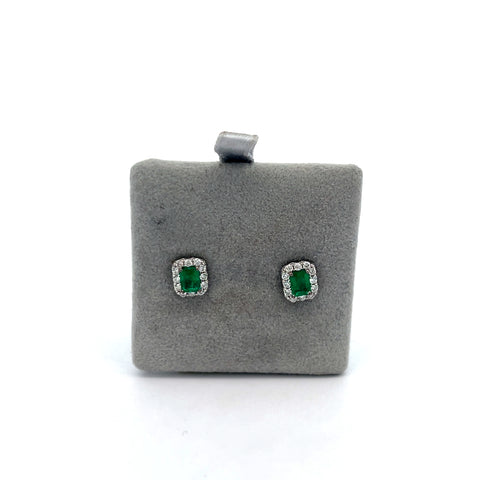 18kt WG Octagonal Zambian Emerald Halo Earrings