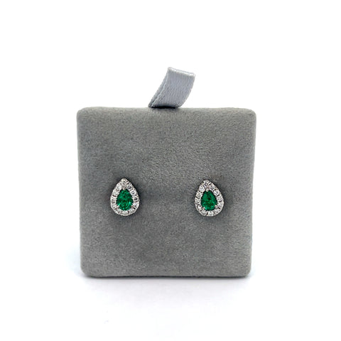 18kt WG Pear Zambian Emerald Halo Earrings