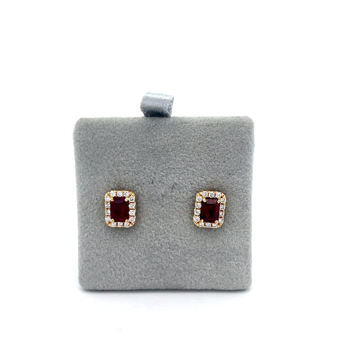 18kt YG Octagonal Ruby Halo Earrings