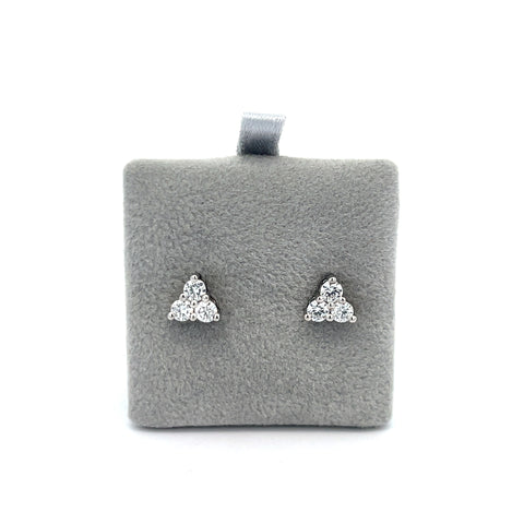 18kt WG Round Diamond Trefoil Stud Earrings