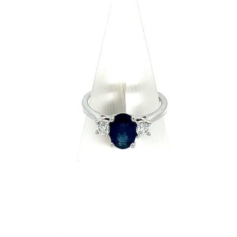 S0224 - Platinum Oval Blue Sapphire Three Stone Ring&nbsp;