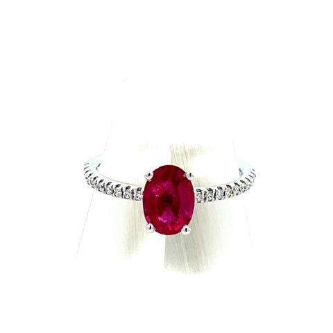 R0168 - 18KT WG Oval Ruby with Diamond &nbsp;Shoulder Ring