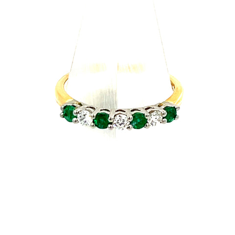 18KT YG and Platinum Round Emerald and Diamond 7 Stone Ring