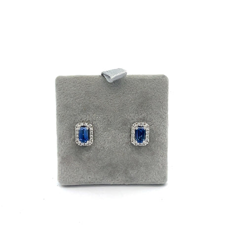 18KT WG Octagonal Sapphire Halo Earrings