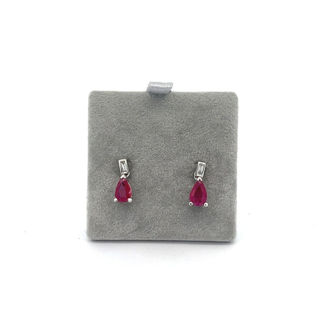 18KT WG Pear Ruby Drop Earrings