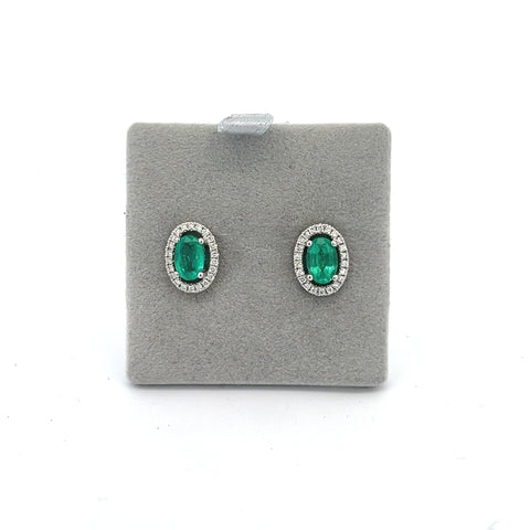 18KT WG Oval Emerald Halo Earrings