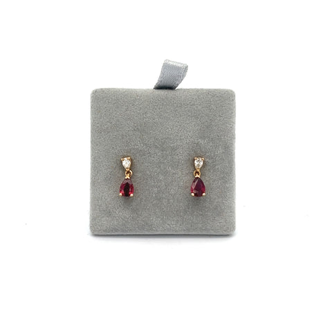 18KT YG Pear Ruby Drop Earrings