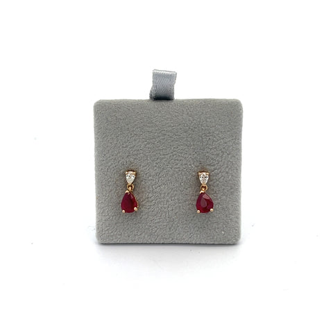 18KT YG Pear Ruby Drop Earrings