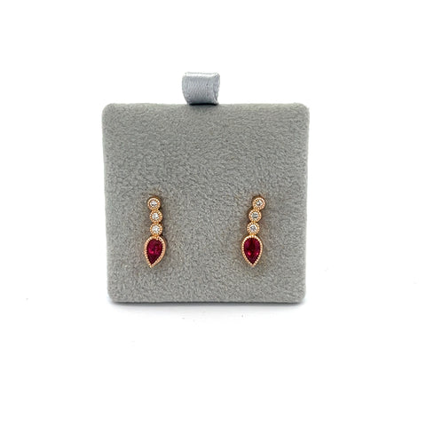 18KT RG Pear Ruby Drop Earrings