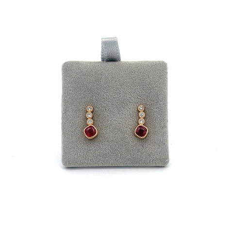 18KT RG Cushion Ruby Drop Earrings