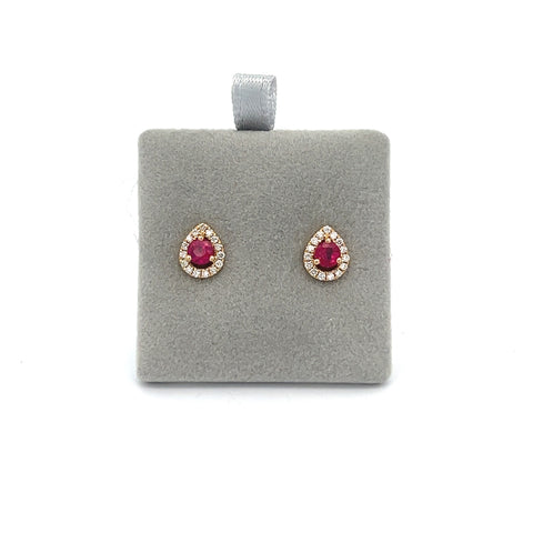 18KT YG Round Ruby Halo Earrings