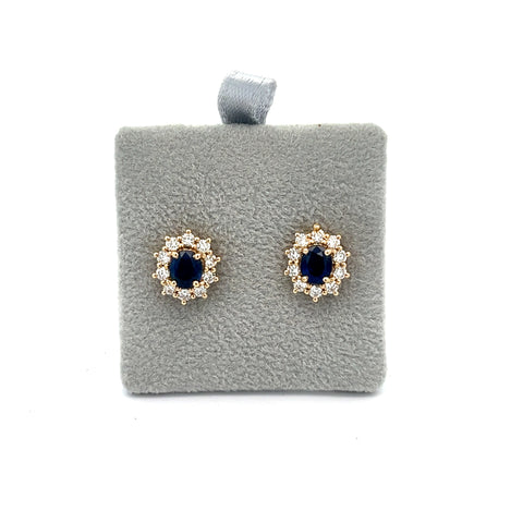 18KT YG Oval Sapphire Cluster Earrings