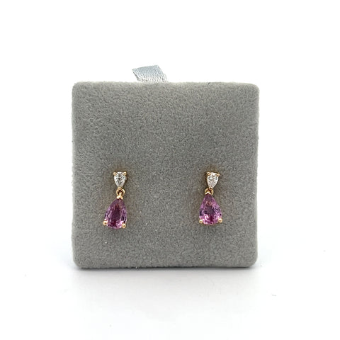 18KT YG Pear Drop Pink Sapphire Earrings