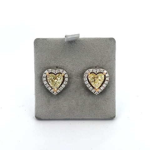 18KT GIA NFY Heart Diamond Earrings